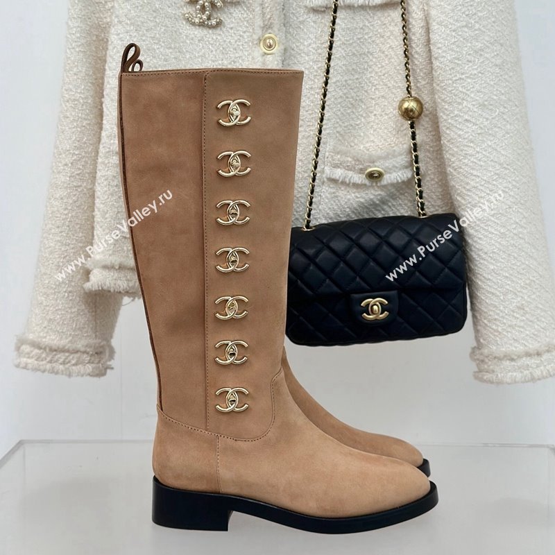 Chanel Suede High Boots 3cm with Side CC Studs Beige 2024 CH112110 (KL-241121056)