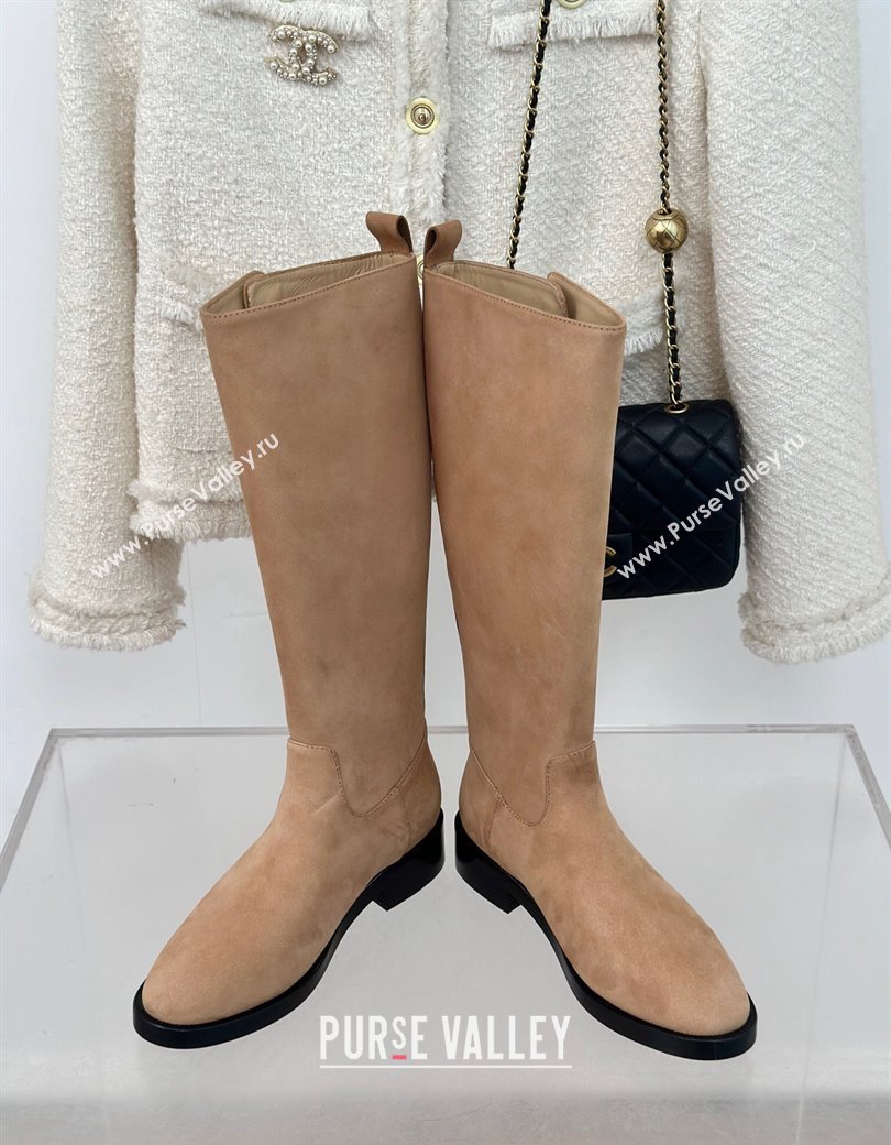 Chanel Suede High Boots 3cm with Side CC Studs Beige 2024 CH112110 (KL-241121056)