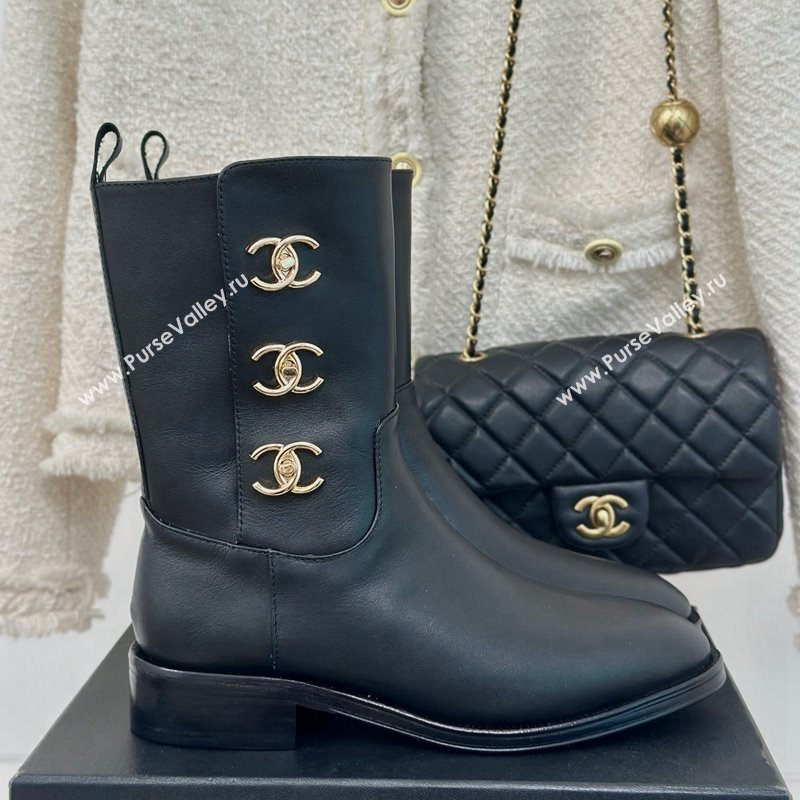 Chanel Calfskin Ankle Boots 3cm with Side CC Studs Black 2024 CH112110 (KL-241121057)