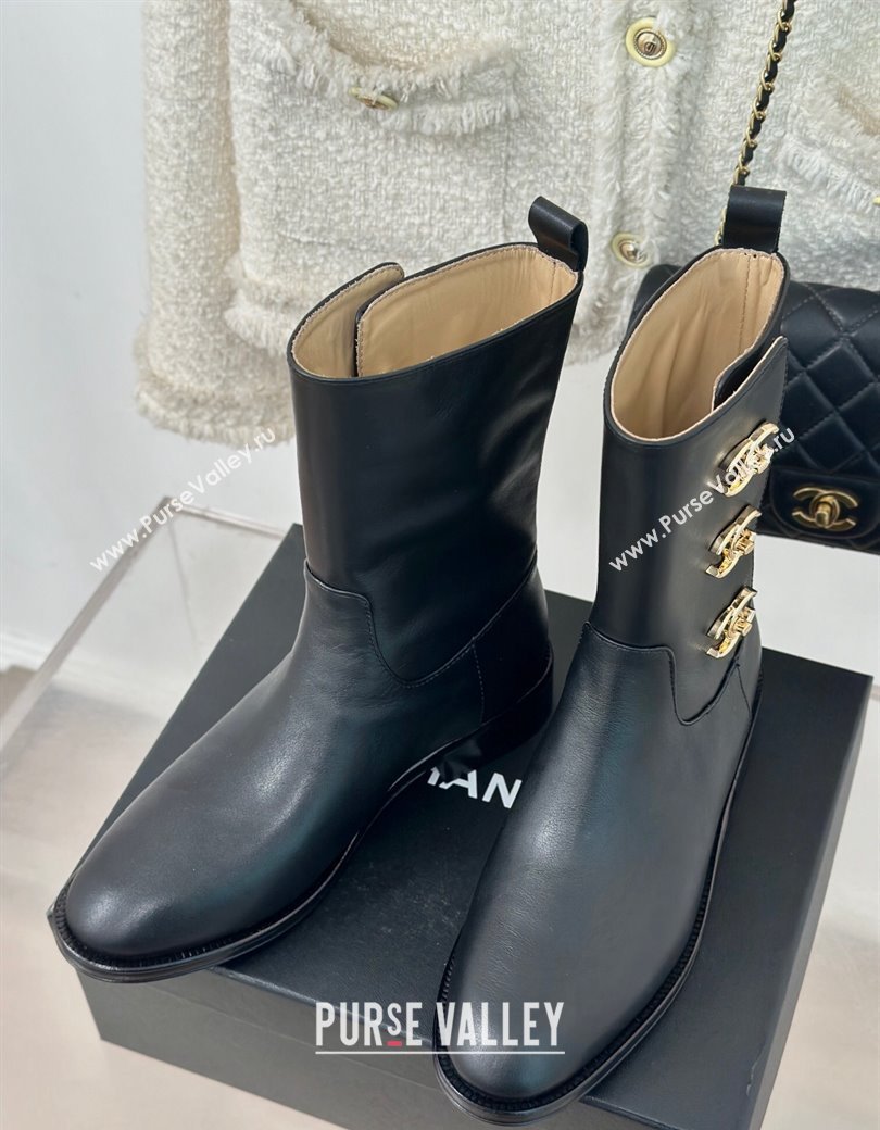 Chanel Calfskin Ankle Boots 3cm with Side CC Studs Black 2024 CH112110 (KL-241121057)