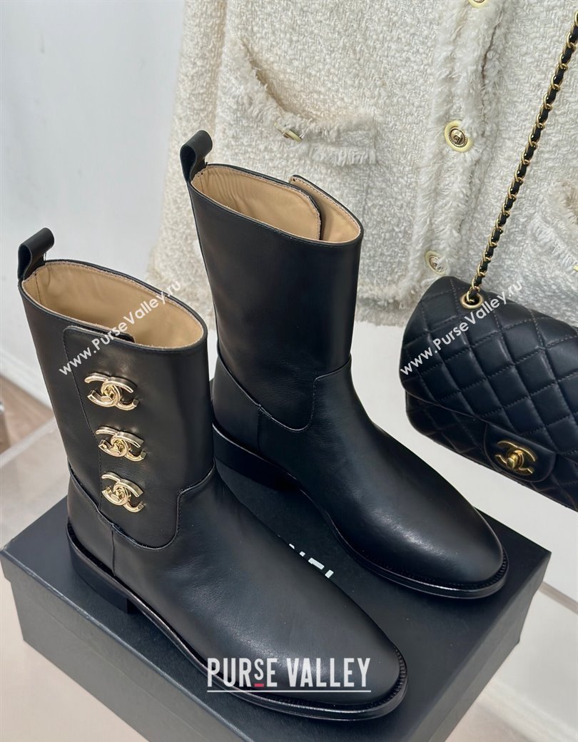 Chanel Calfskin Ankle Boots 3cm with Side CC Studs Black 2024 CH112110 (KL-241121057)