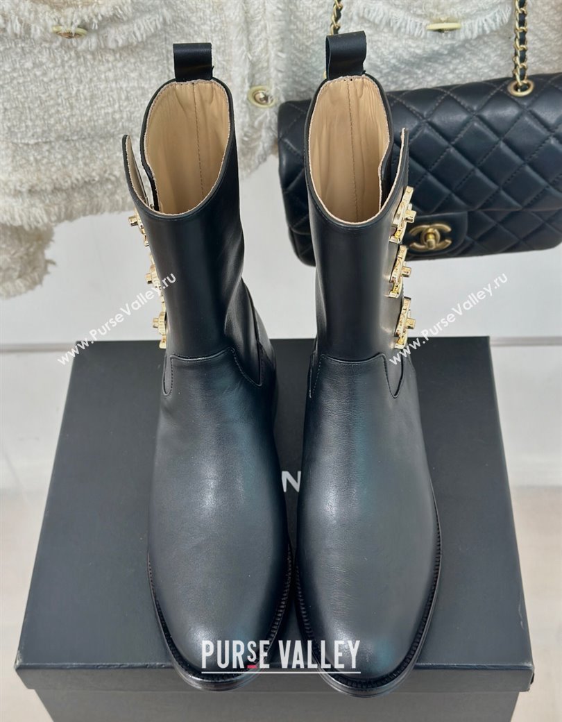 Chanel Calfskin Ankle Boots 3cm with Side CC Studs Black 2024 CH112110 (KL-241121057)