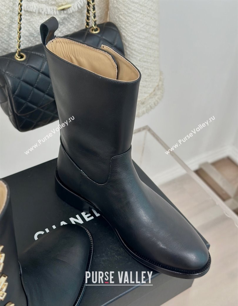 Chanel Calfskin Ankle Boots 3cm with Side CC Studs Black 2024 CH112110 (KL-241121057)