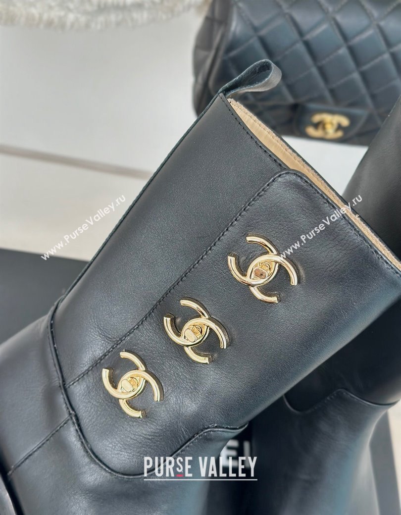 Chanel Calfskin Ankle Boots 3cm with Side CC Studs Black 2024 CH112110 (KL-241121057)