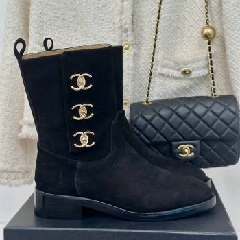 Chanel Suede Ankle Boots 3cm with Side CC Studs Black 2024 CH112110 (KL-241121058)