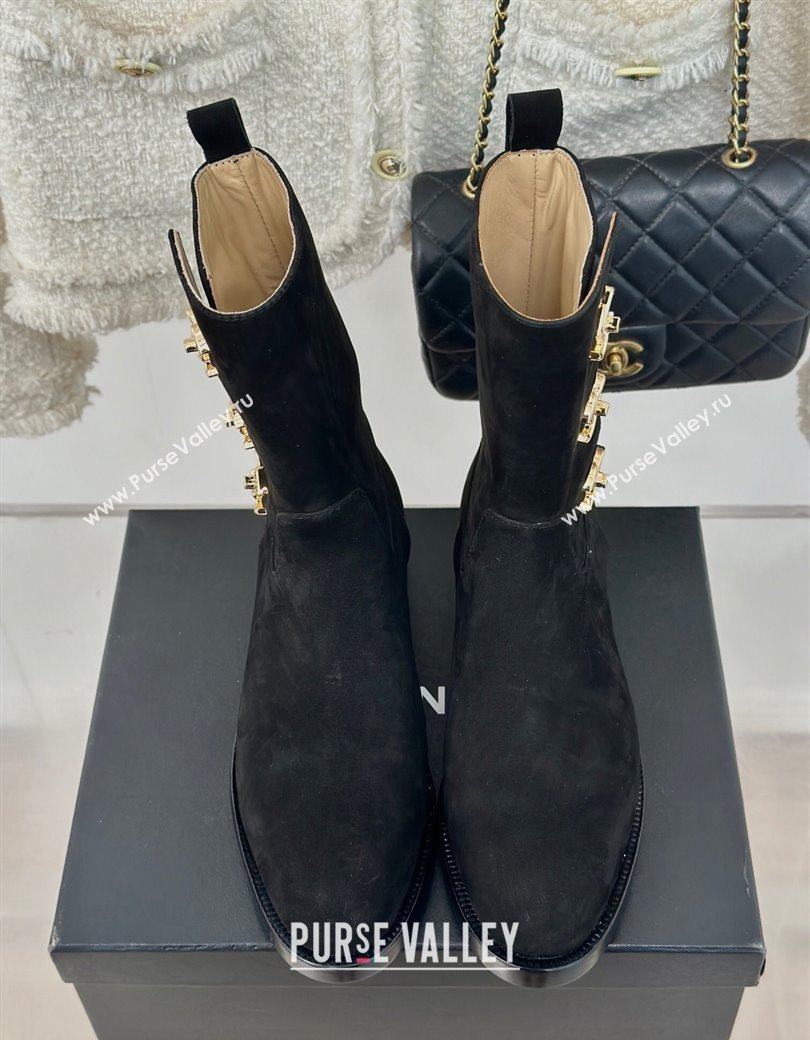 Chanel Suede Ankle Boots 3cm with Side CC Studs Black 2024 CH112110 (KL-241121058)