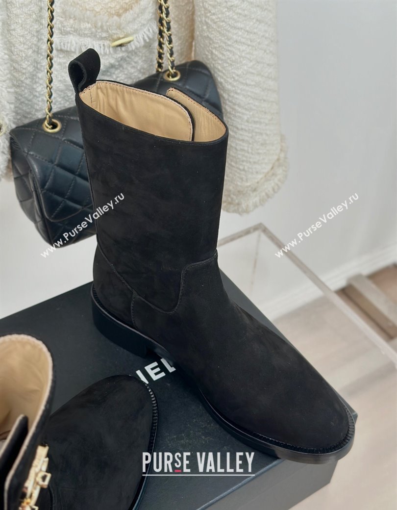 Chanel Suede Ankle Boots 3cm with Side CC Studs Black 2024 CH112110 (KL-241121058)