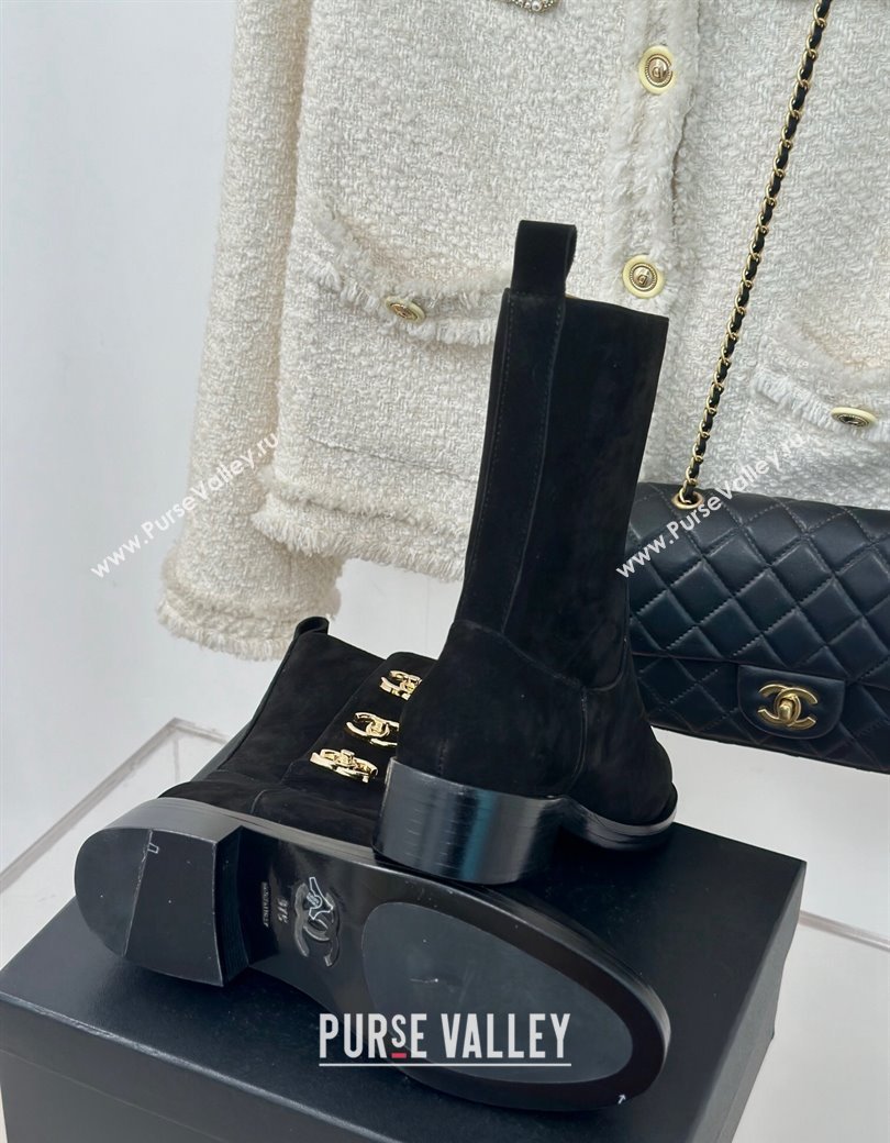 Chanel Suede Ankle Boots 3cm with Side CC Studs Black 2024 CH112110 (KL-241121058)