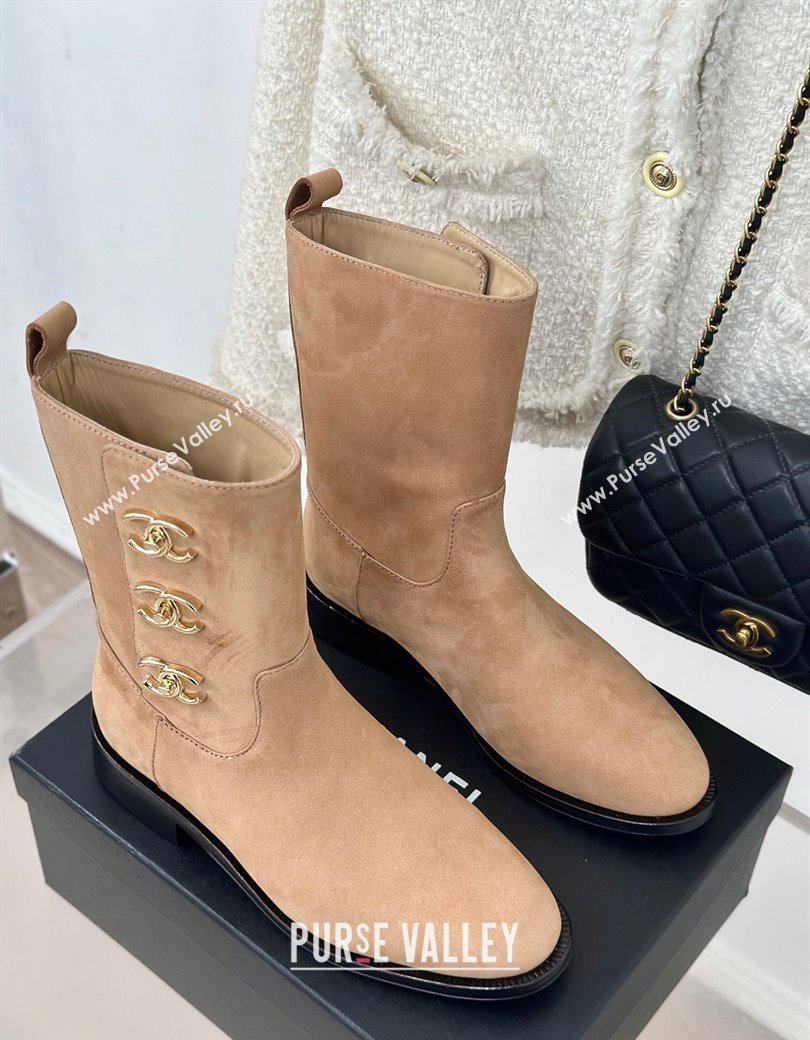 Chanel Suede Ankle Boots 3cm with Side CC Studs Black 2024 CH112110 (KL-241121059)