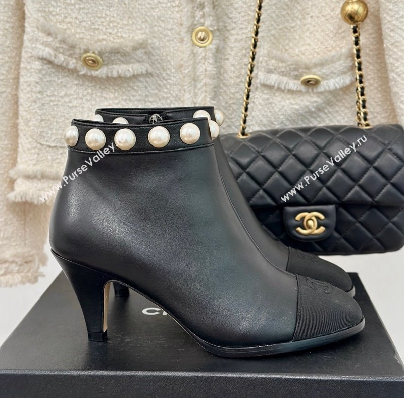 Chanel Lambskin Ankle Boots 7cm with Pearls Black 2024 CH112111 (KL-241121065)