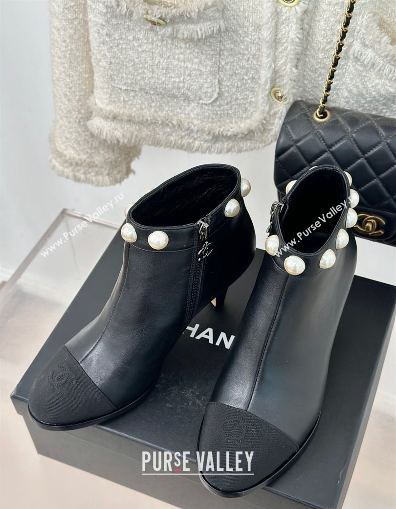 Chanel Lambskin Ankle Boots 7cm with Pearls Black 2024 CH112111 (KL-241121065)