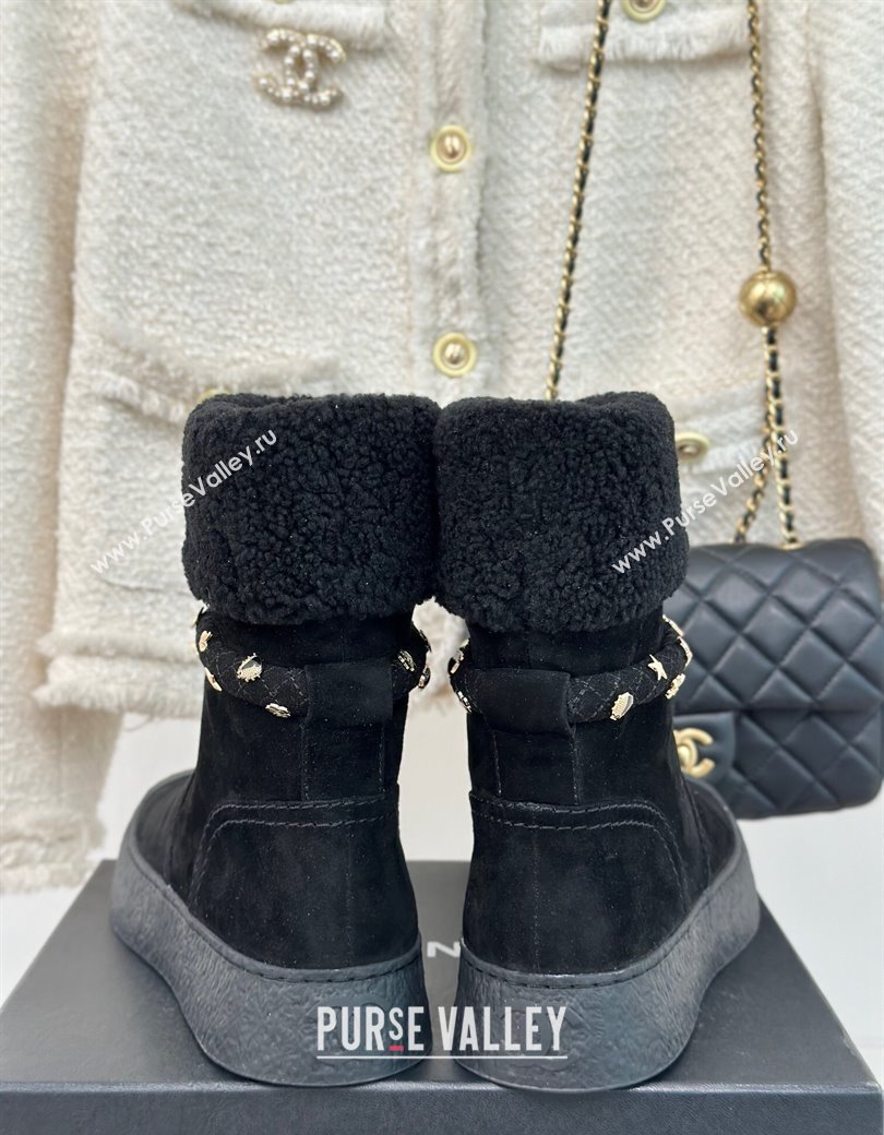 Chanel Suede Shearling Snow Boots with Charm Strap Black 2024 CH112010 (KL-241120141)