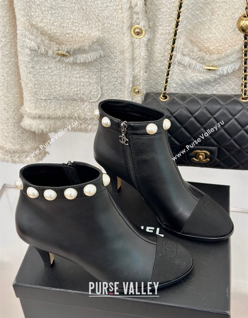 Chanel Lambskin Ankle Boots 7cm with Pearls Black 2024 CH112111 (KL-241121065)