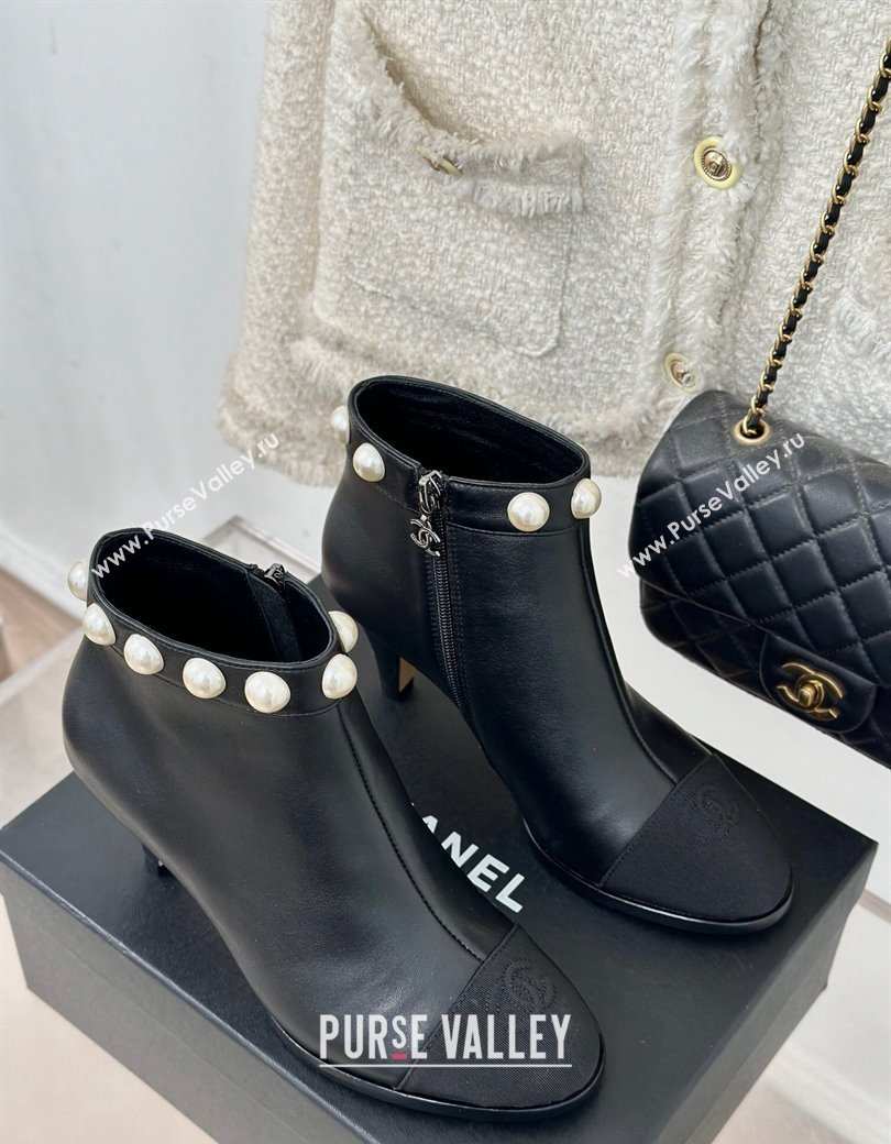 Chanel Lambskin Ankle Boots 7cm with Pearls Black 2024 CH112111 (KL-241121065)