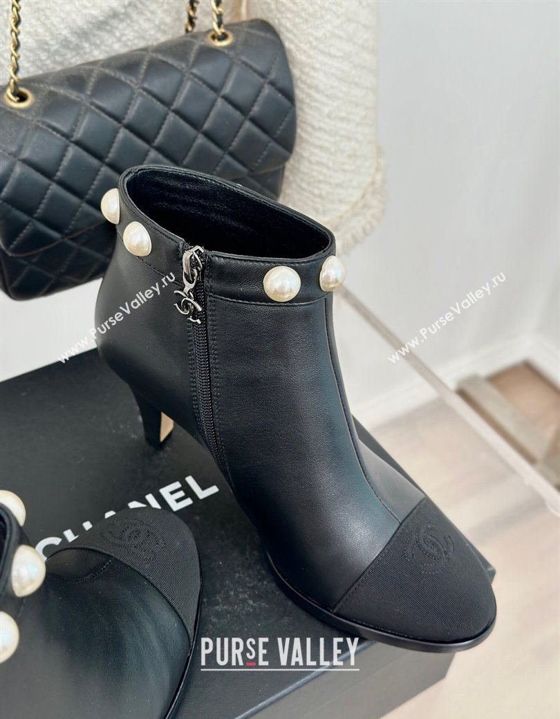 Chanel Lambskin Ankle Boots 7cm with Pearls Black 2024 CH112111 (KL-241121065)