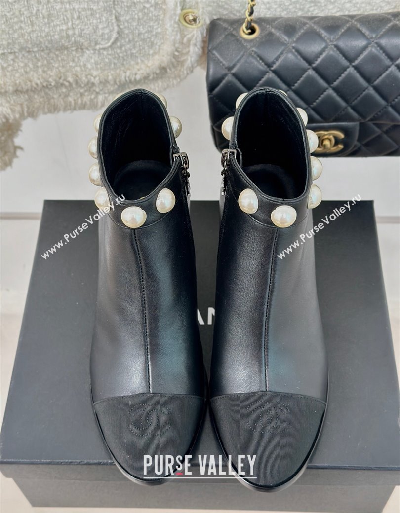 Chanel Lambskin Ankle Boots 7cm with Pearls Black 2024 CH112111 (KL-241121065)