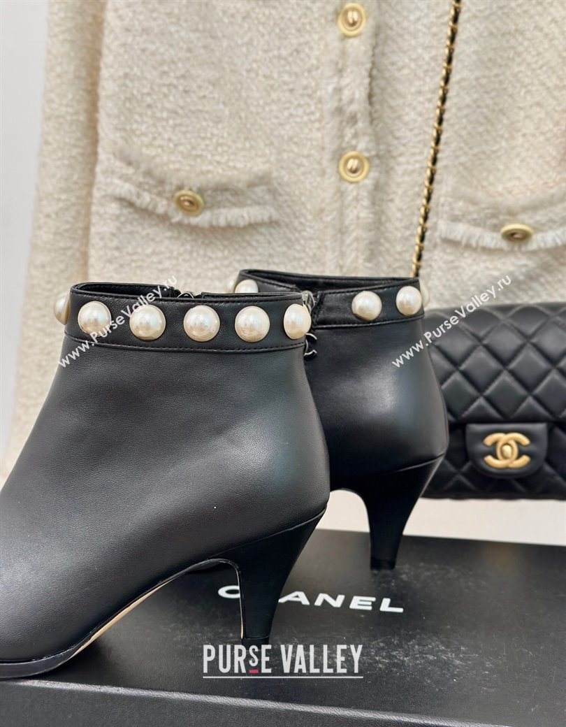 Chanel Lambskin Ankle Boots 7cm with Pearls Black 2024 CH112111 (KL-241121065)