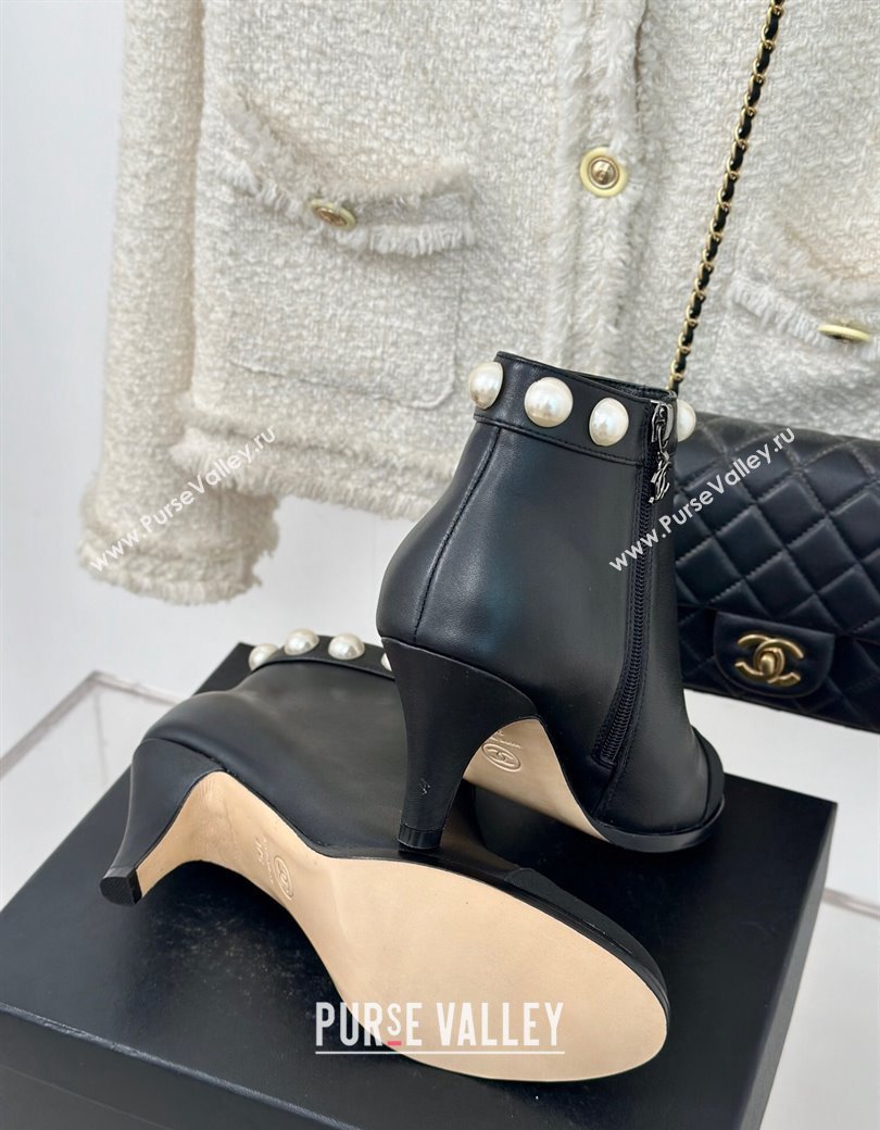 Chanel Lambskin Ankle Boots 7cm with Pearls Black 2024 CH112111 (KL-241121065)