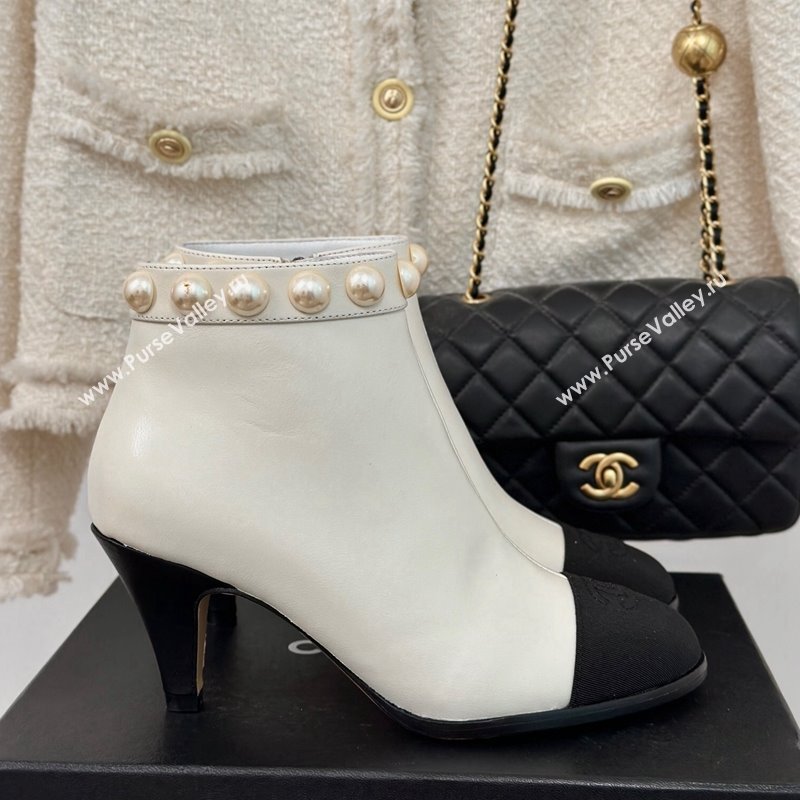 Chanel Lambskin Ankle Boots 7cm with Pearls White 2024 CH112111 (KL-241121066)