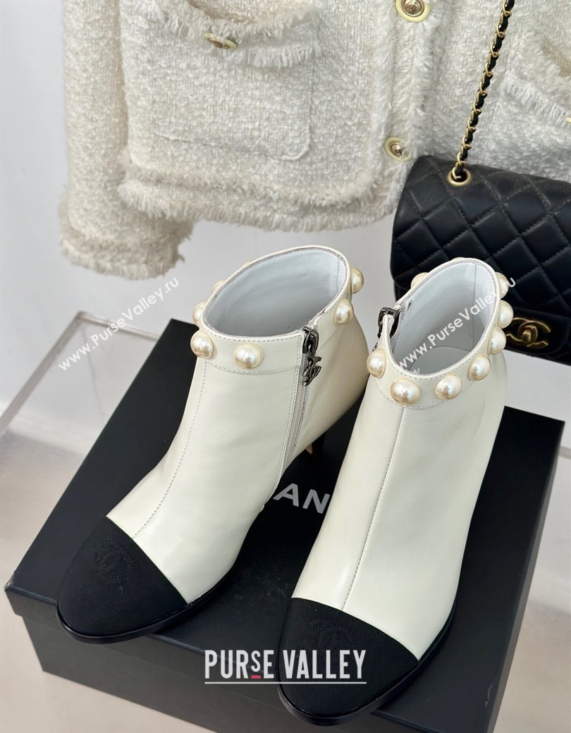 Chanel Lambskin Ankle Boots 7cm with Pearls White 2024 CH112111 (KL-241121066)