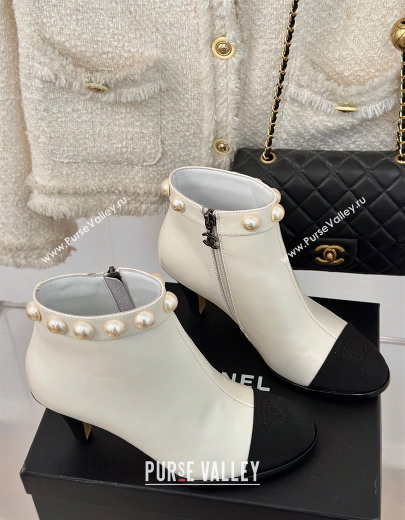 Chanel Lambskin Ankle Boots 7cm with Pearls White 2024 CH112111 (KL-241121066)