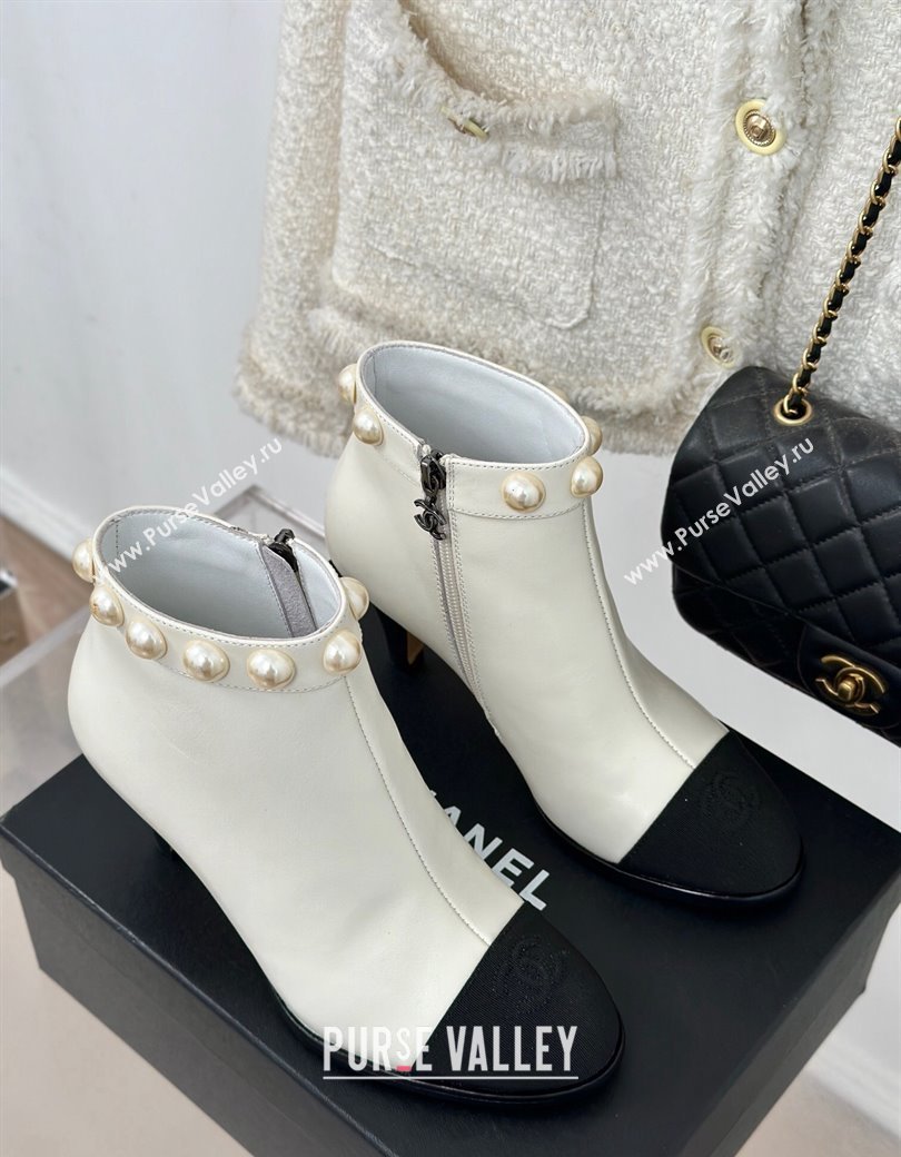 Chanel Lambskin Ankle Boots 7cm with Pearls White 2024 CH112111 (KL-241121066)