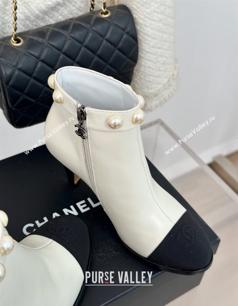 Chanel Lambskin Ankle Boots 7cm with Pearls White 2024 CH112111 (KL-241121066)