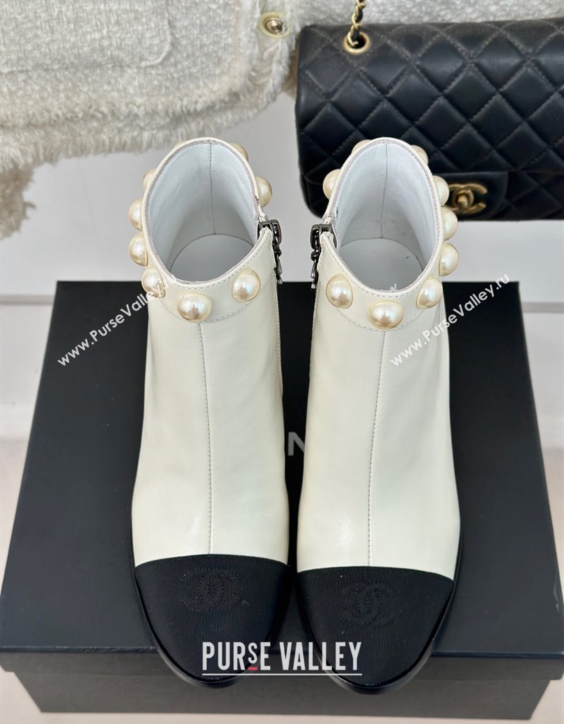 Chanel Lambskin Ankle Boots 7cm with Pearls White 2024 CH112111 (KL-241121066)