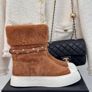 Chanel Suede Shearling Snow Boots with Charm Strap Brown 2024 CH112010 (KL-241120142)