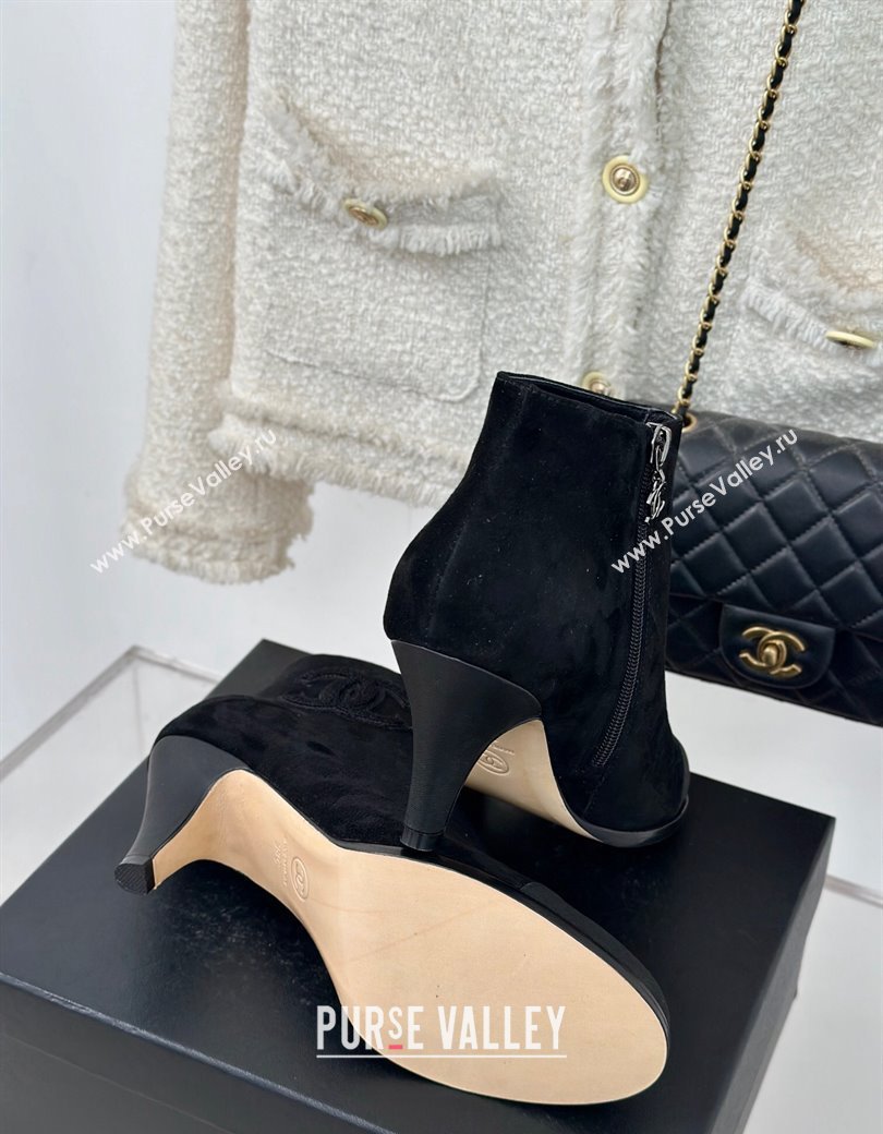 Chanel Suede Ankle Boots 7cm with CC Patch Black 2024 CH112112 (KL-241121068)