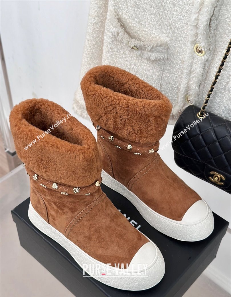 Chanel Suede Shearling Snow Boots with Charm Strap Brown 2024 CH112010 (KL-241120142)