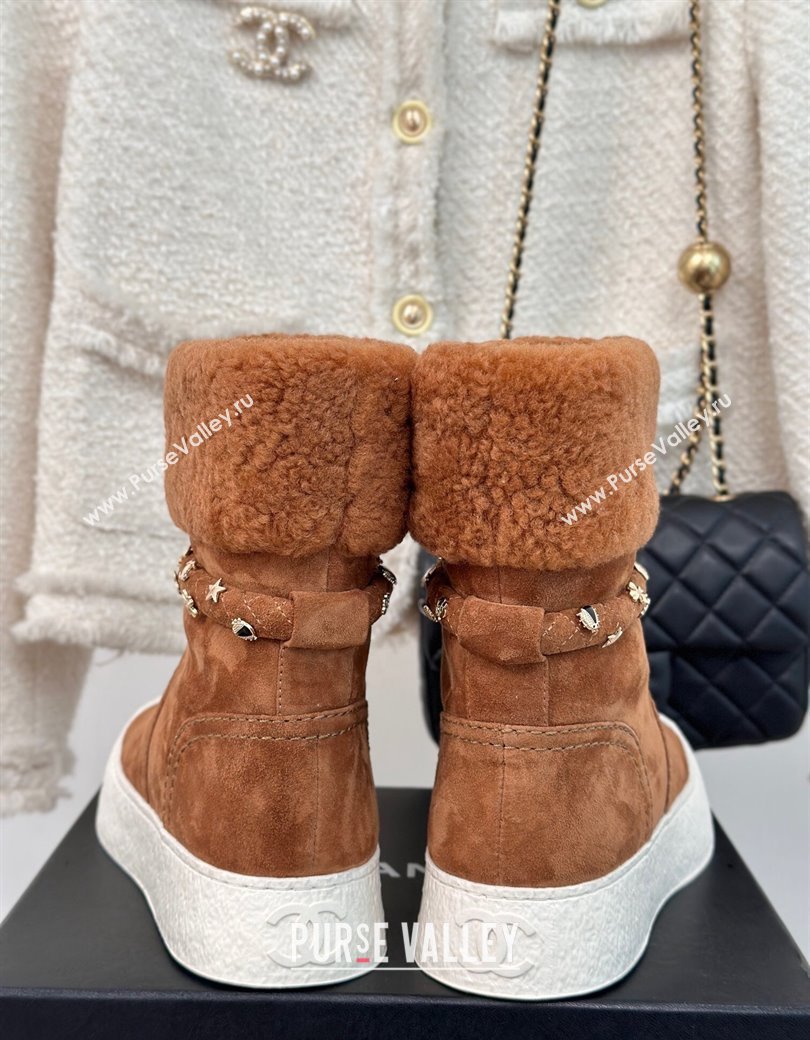 Chanel Suede Shearling Snow Boots with Charm Strap Brown 2024 CH112010 (KL-241120142)