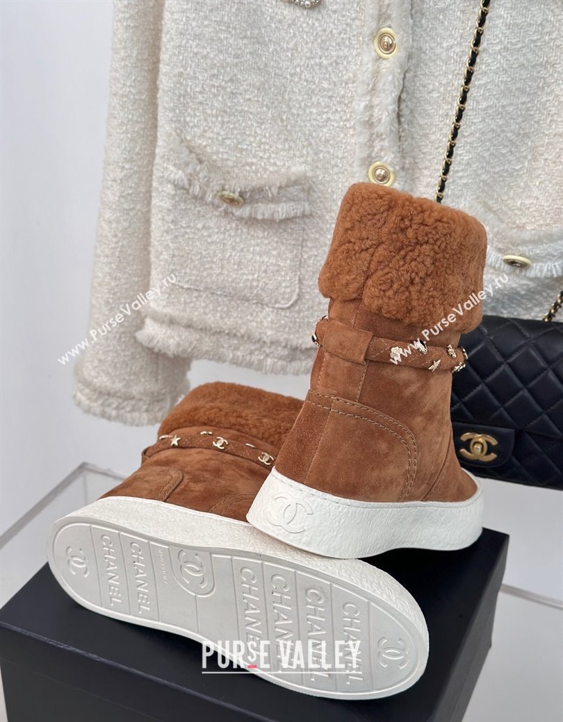 Chanel Suede Shearling Snow Boots with Charm Strap Brown 2024 CH112010 (KL-241120142)