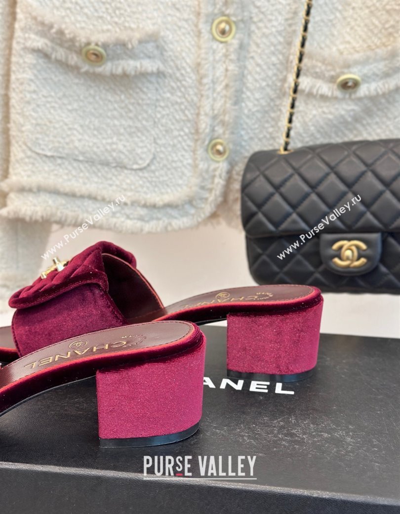 Chanel Velvet Heel Slides Sandal 5cm with Quilted CC Foldover G45474 Burgundy 2024 (MD-241120079)