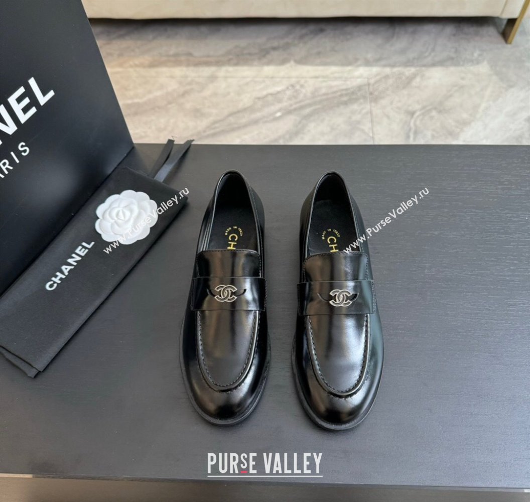 Chanel Shiny Calfskin Loafers Flat Black 2024 CH112006 (SS-2411120027)