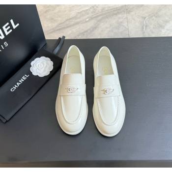 Chanel Shiny Calfskin Loafers Flat White 2024 CH112006 (SS-2411120028)