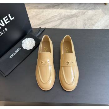 Chanel Shiny Calfskin Loafers Flat Beige 2024 CH112006 (SS-2411120029)