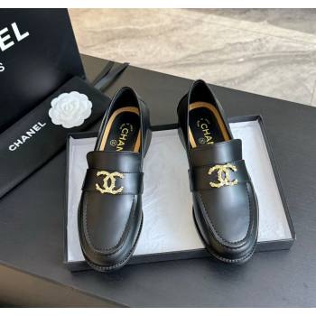 Chanel Shiny Calfskin Loafers with Camellia CC G45663 Black 2024 (SS-2411120032)