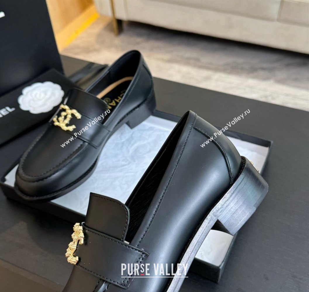 Chanel Shiny Calfskin Loafers with Camellia CC G45663 Black 2024 (SS-2411120032)