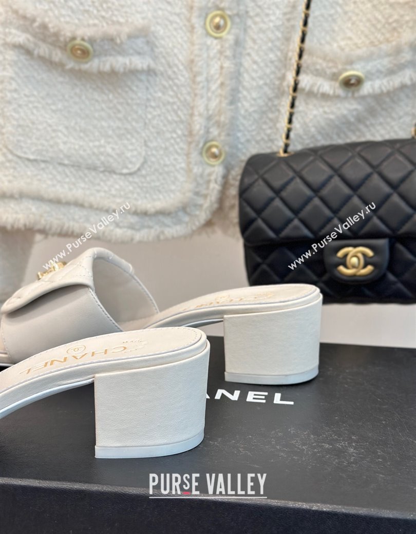 Chanel Lambskin Heel Slides Sandal 5cm with Quilted CC Foldover G45474 White 2024 (MD-241120080)