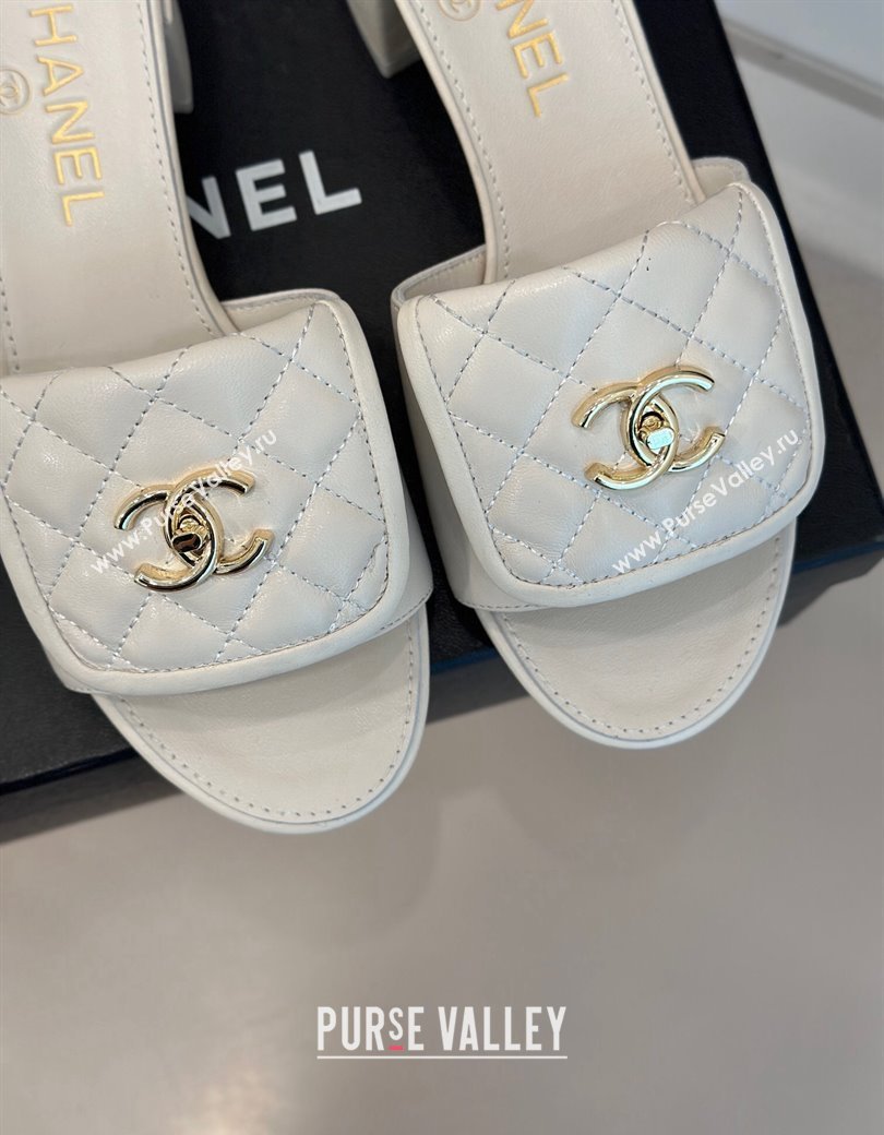 Chanel Lambskin Heel Slides Sandal 5cm with Quilted CC Foldover G45474 White 2024 (MD-241120080)