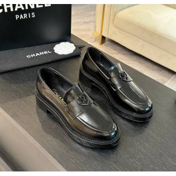 Chanel Shiny Calfskin Loafers with Black Heart Black 2024 CH112004 (SS-2411120014)