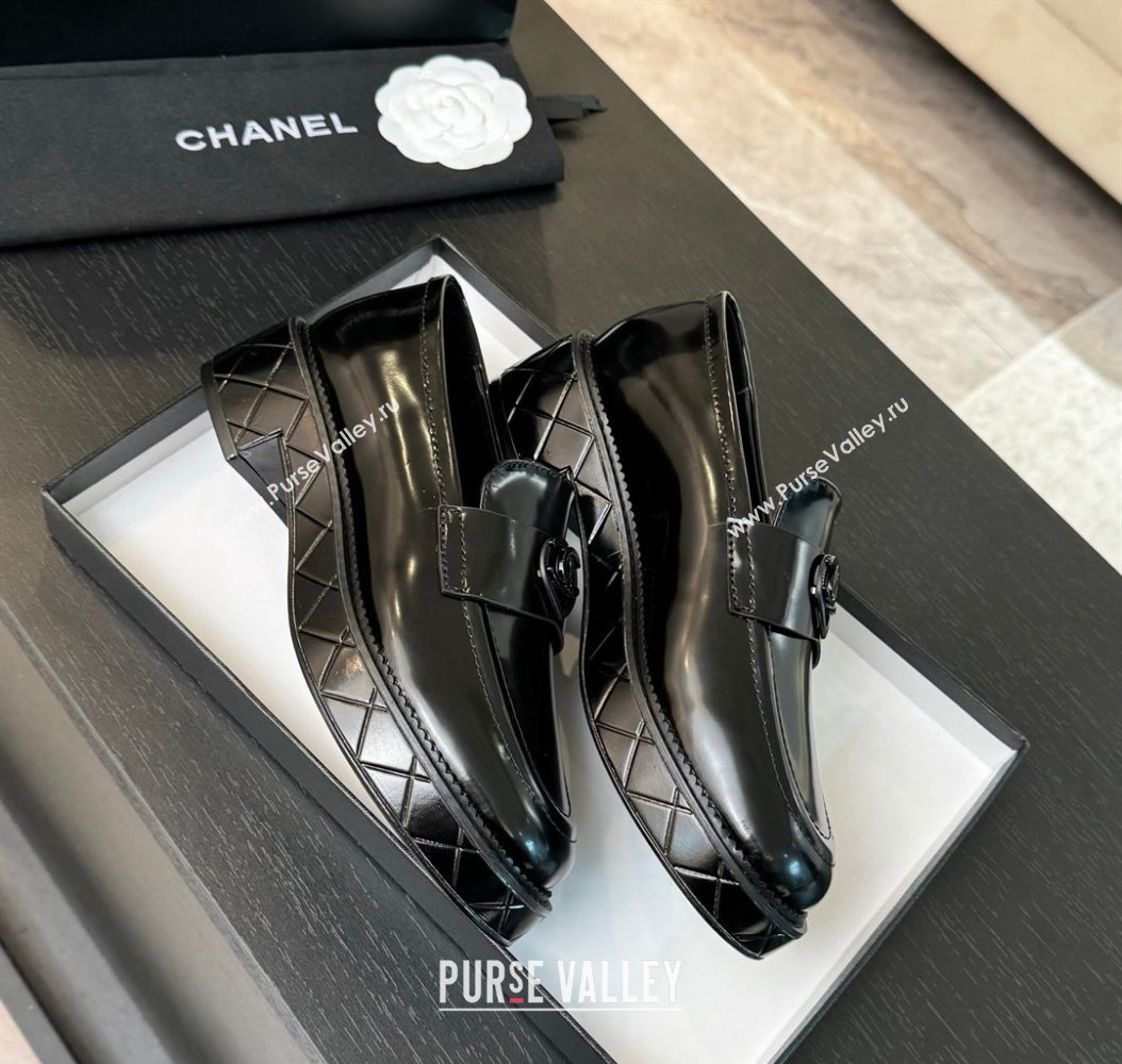 Chanel Shiny Calfskin Loafers with Black Heart Black 2024 CH112004 (SS-2411120014)