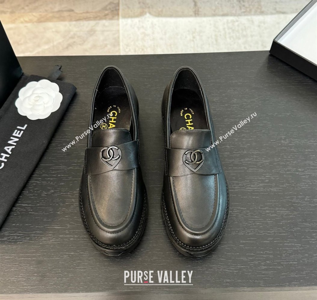 Chanel Calfskin Leather Loafers with Black Heart Black 2024 CH112004 (SS-2411120015)