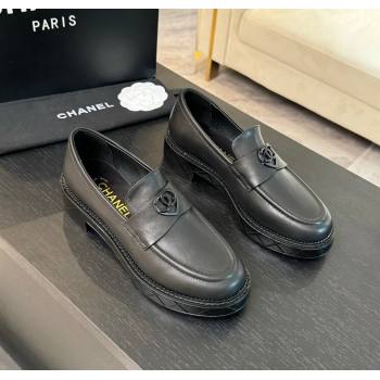 Chanel Calfskin Leather Loafers with Black Heart Black 2024 CH112004 (SS-2411120015)