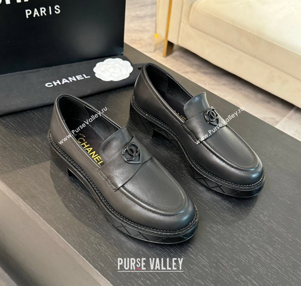 Chanel Calfskin Leather Loafers with Black Heart Black 2024 CH112004 (SS-2411120015)