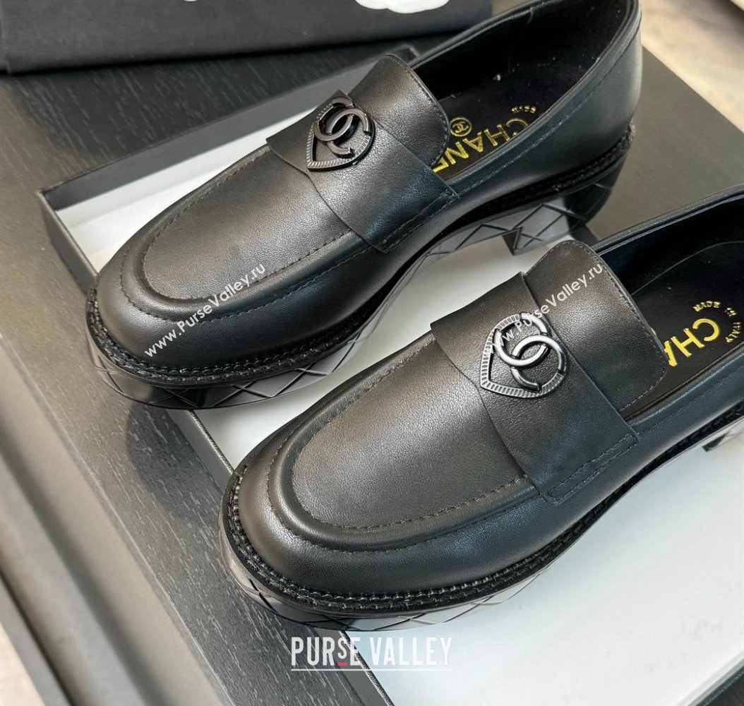 Chanel Calfskin Leather Loafers with Black Heart Black 2024 CH112004 (SS-2411120015)