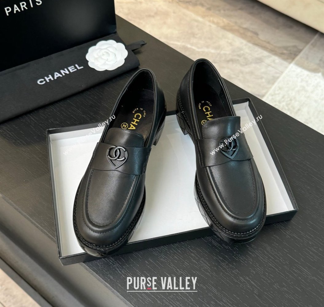 Chanel Calfskin Leather Loafers with Black Heart Black 2024 CH112004 (SS-2411120015)