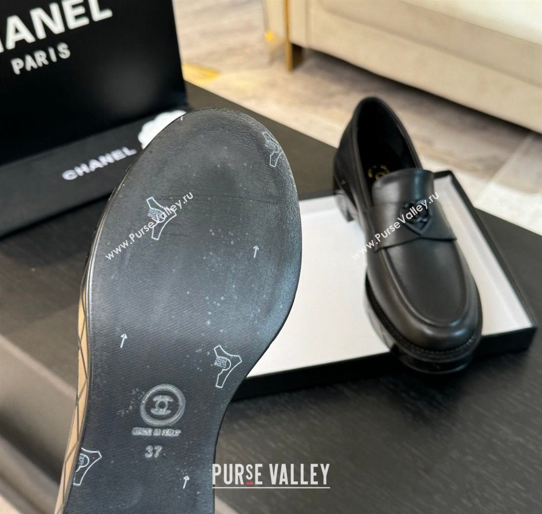 Chanel Calfskin Leather Loafers with Black Heart Black 2024 CH112004 (SS-2411120015)