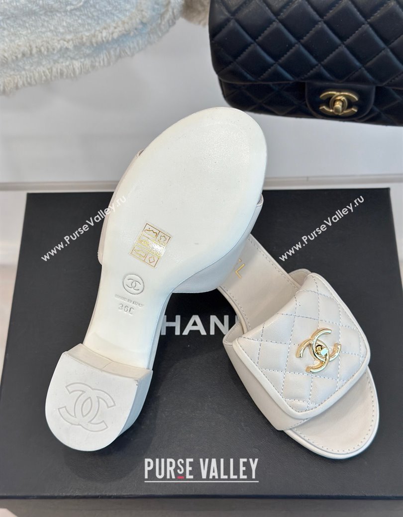 Chanel Lambskin Heel Slides Sandal 5cm with Quilted CC Foldover G45474 White 2024 (MD-241120080)